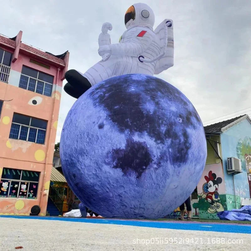 Décoration gonflable lune astronaute avec souffleur et accessoires fournis