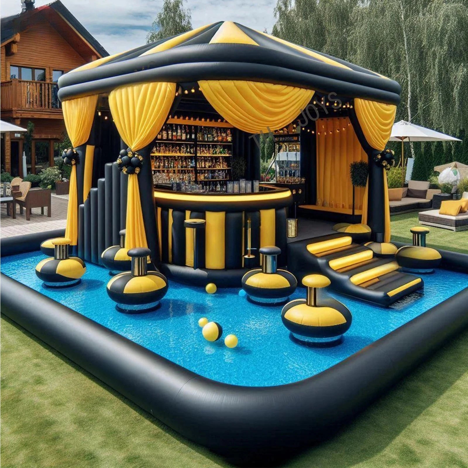 Installation du bar gonflable piscine en extérieur