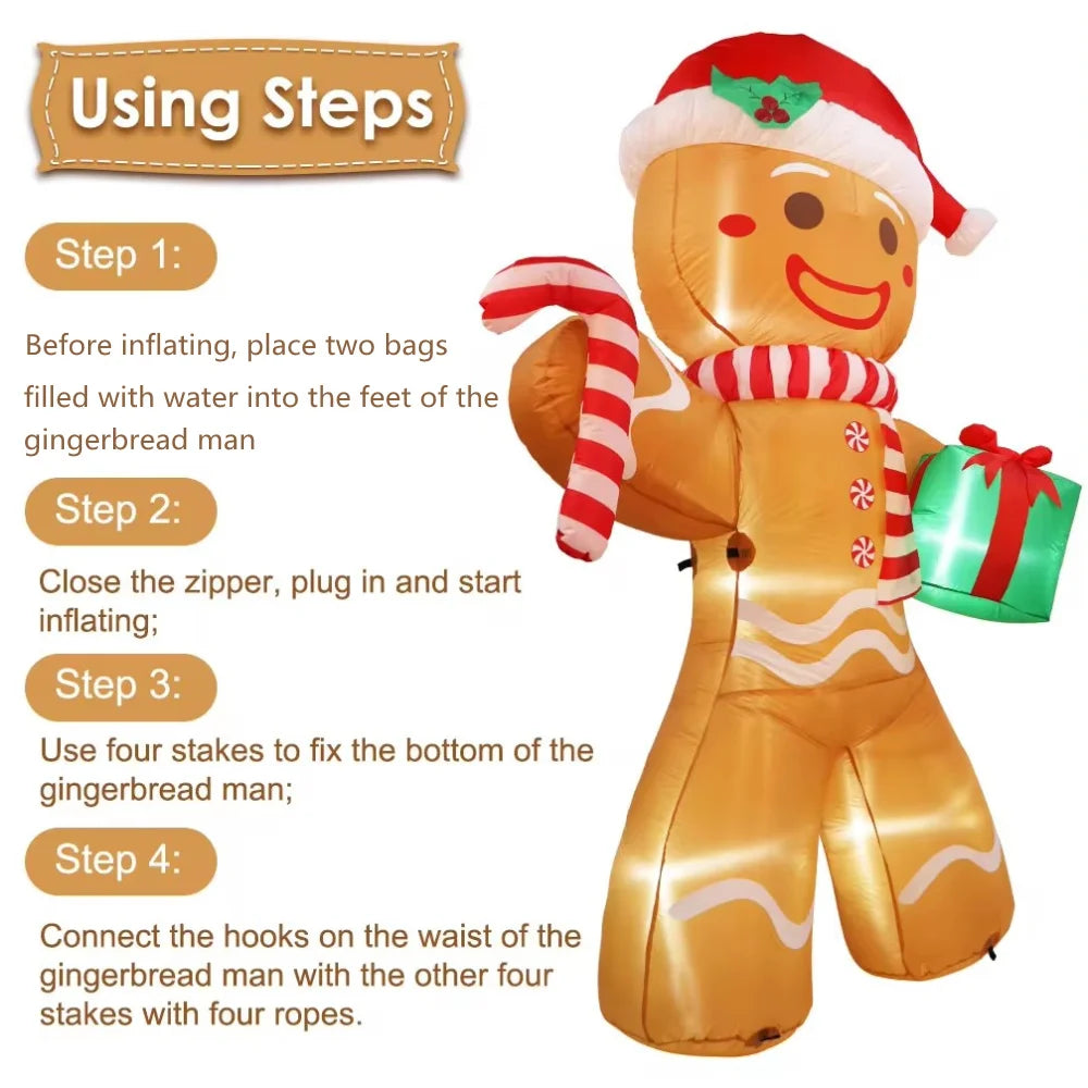 Bonhomme noël gonflable 2,4 m détail LED intégrées