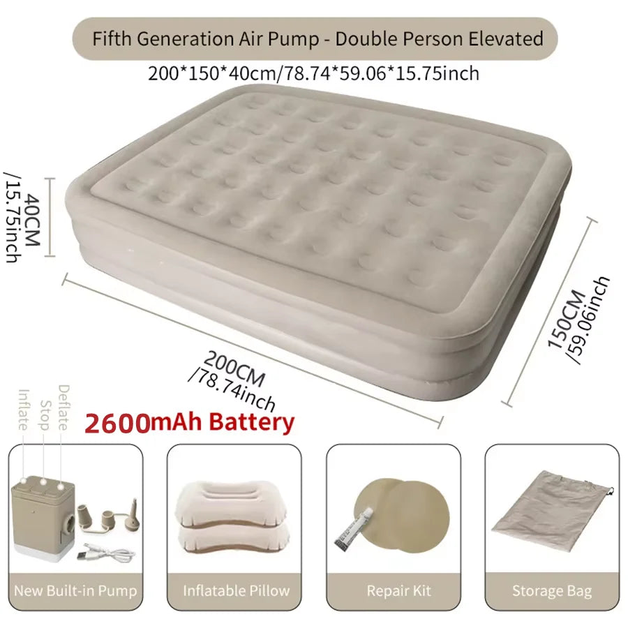 Matelas gonflable avec oreiller et sac de rangement