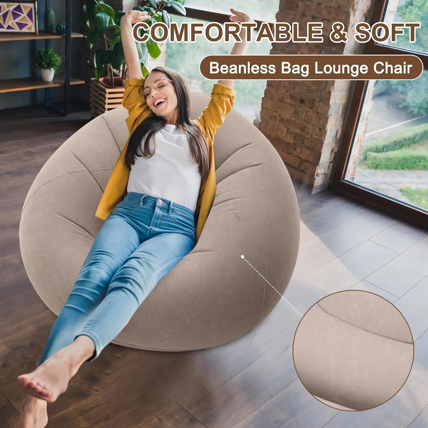 Pouf gonflable en PVC floqué pour chambre