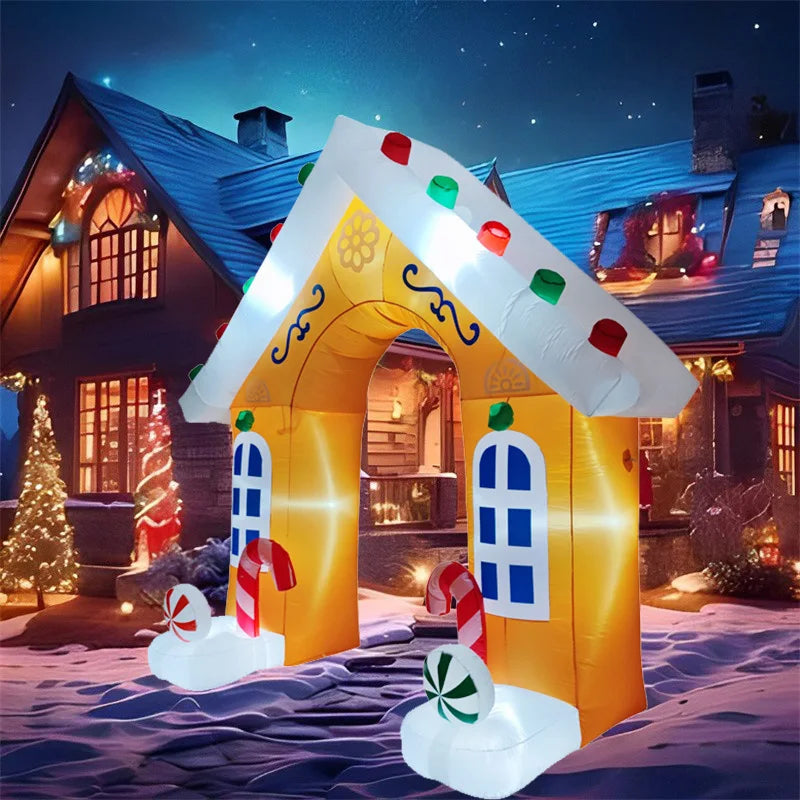 Décoration Noël gonflable installée dans un jardin