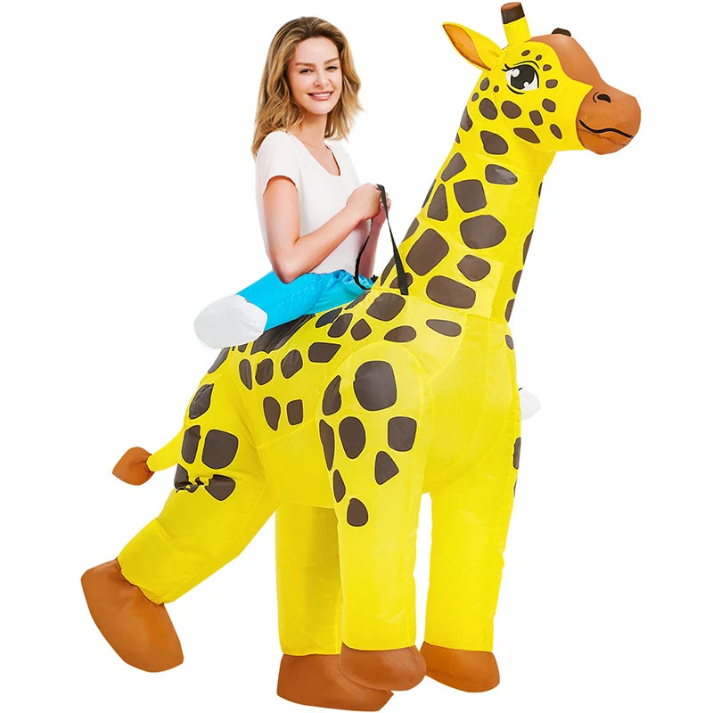 Costume gonflable girafe porté en soirée Halloween